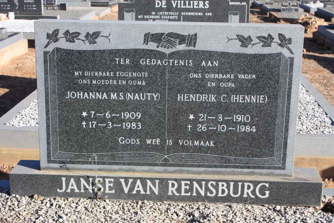 RENSBURG Hendrik C., Janse van 1910-1984 &amp; Johanna M.S. 1909-1983