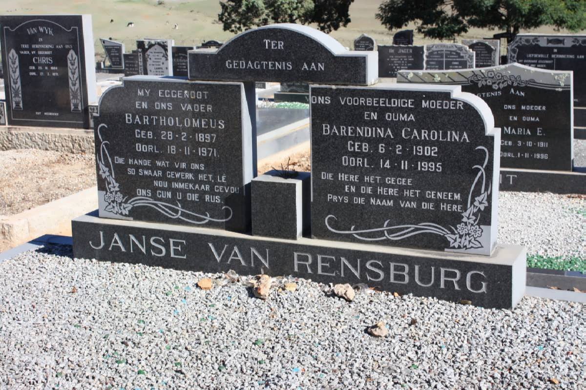 RENSBURG Bartholomeus, Janse van 1897-1971 &amp; Barendina Carolina 1902-1995
