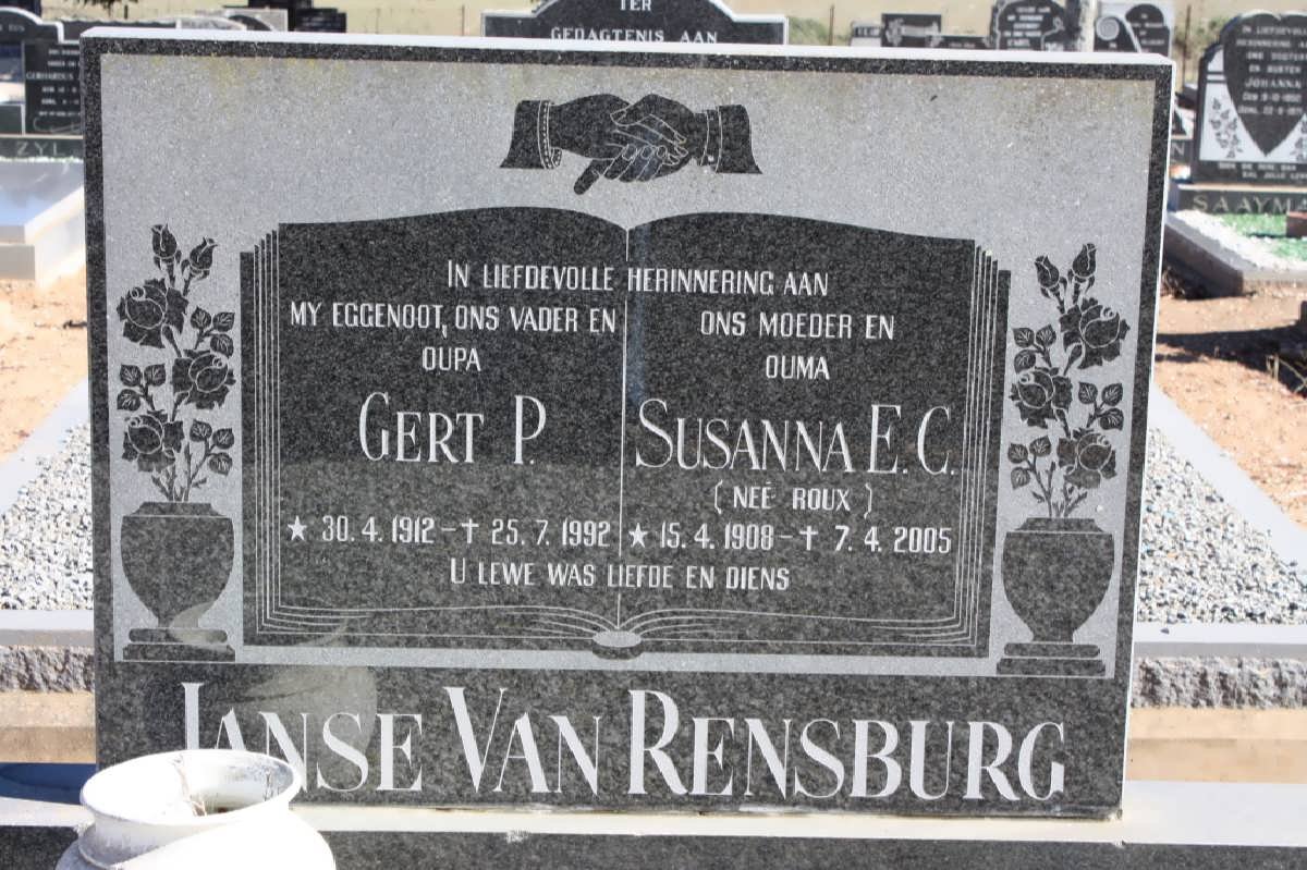 RENSBURG Gert P. , Janse van 1912-1992 &amp; Susanna E.C. ROUX 1908-2005