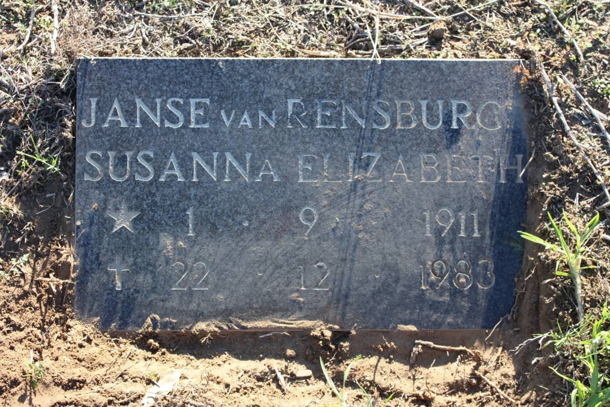 RENSBURG Susanna Elizabeth, Janse van 1911-1983