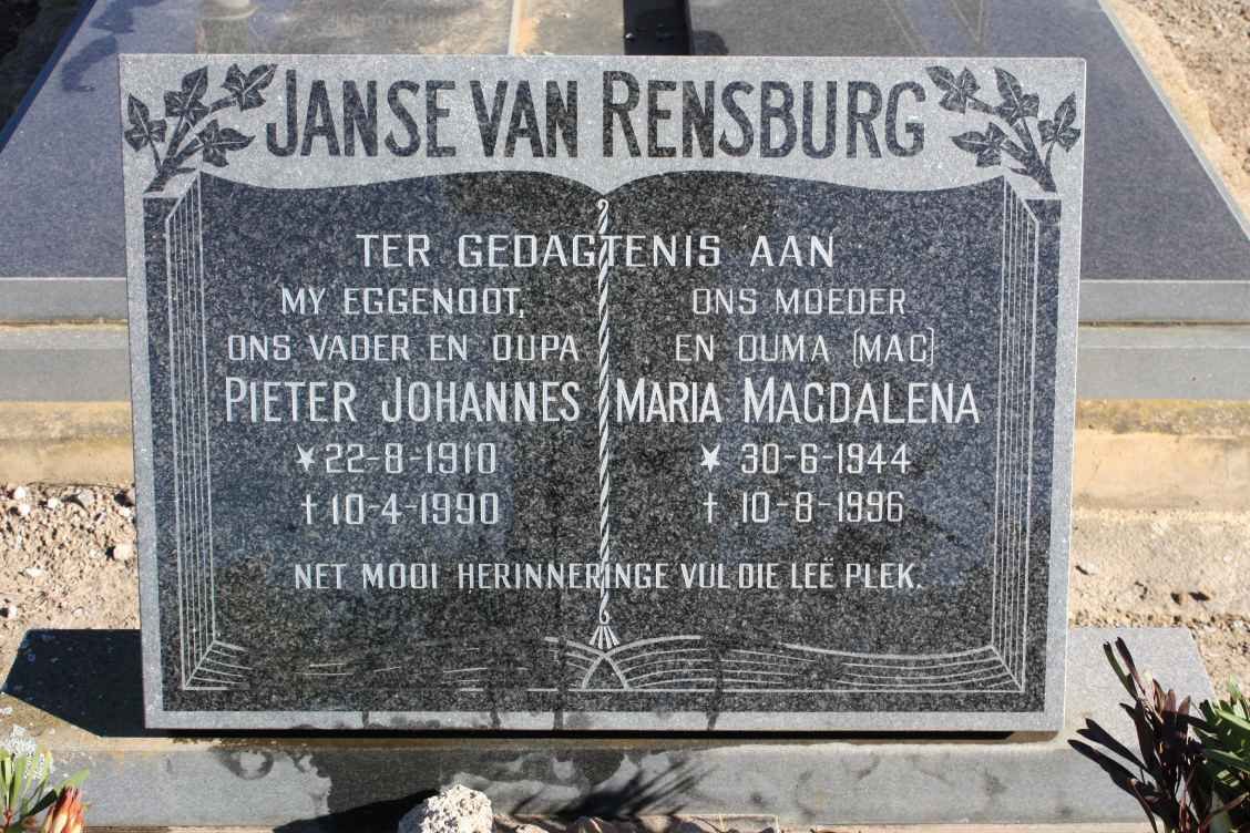 RENSBURG Pieter Johannes, Janse van 1910-1990 &amp; Maria Magdalena 1944-1996