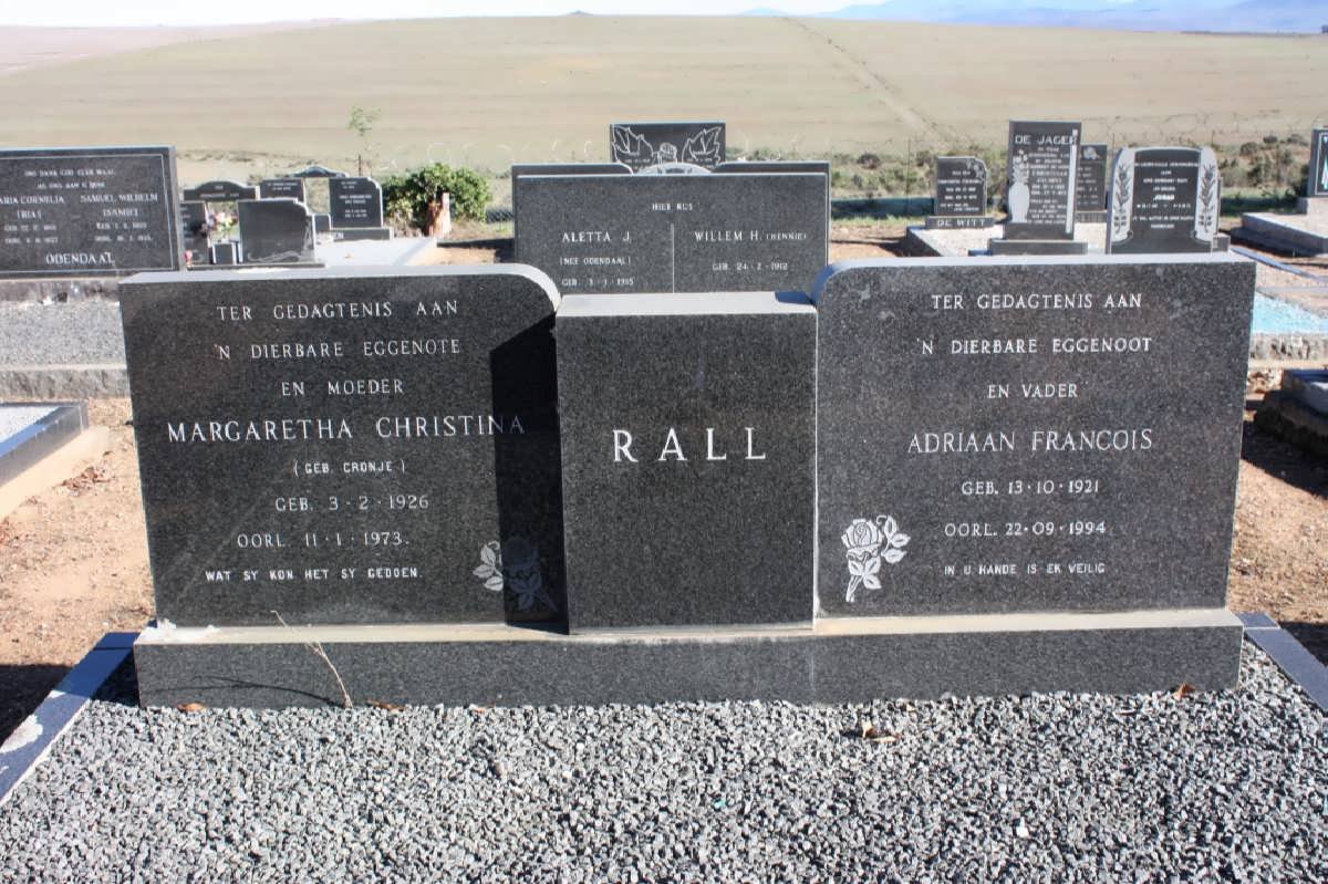 RALL Adriaan Francois 1921-1994 &amp; Margaretha Christina CRONJE 1926-1973