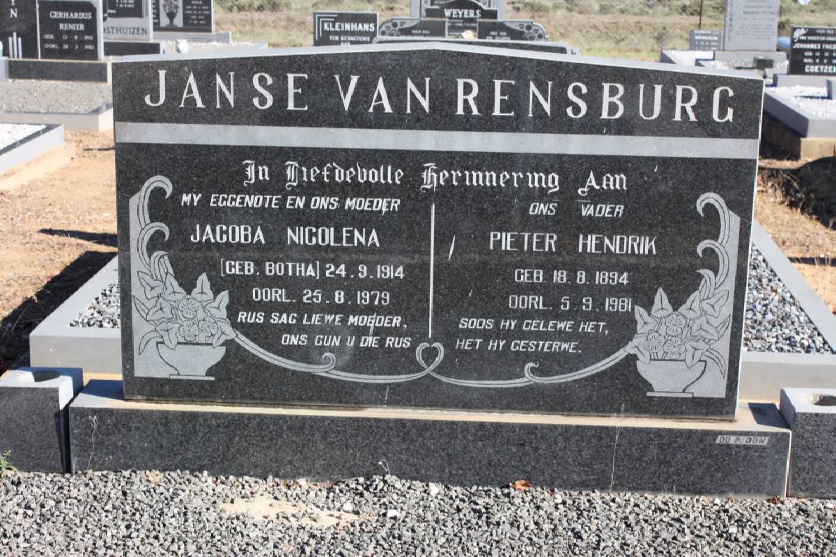 RENSBURG Pieter Hendrik, Janse van 1894-1981 &amp; Jacoba Nicolena BOTHA 1914-1979