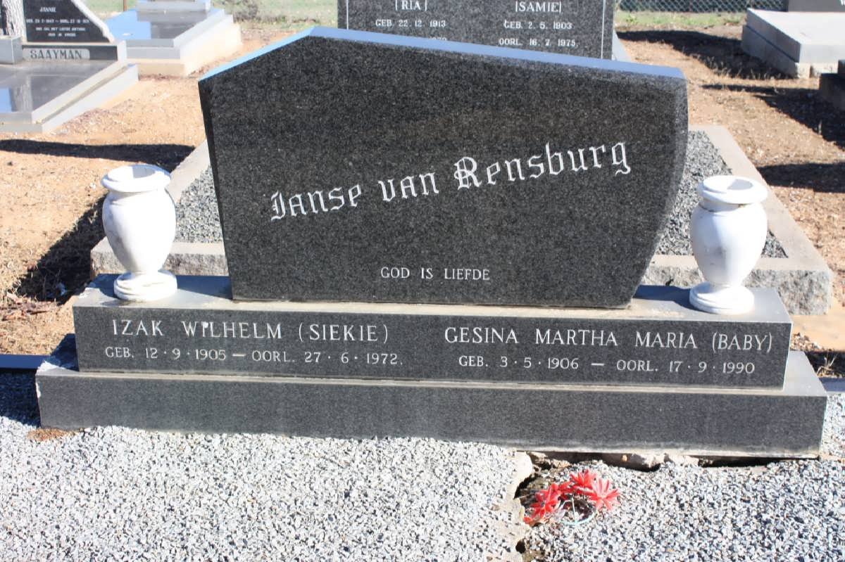 RENSBURG Izak Wilhelm, Janse van 1905-1972 &amp; Gesina Martha Maria 1906-1990