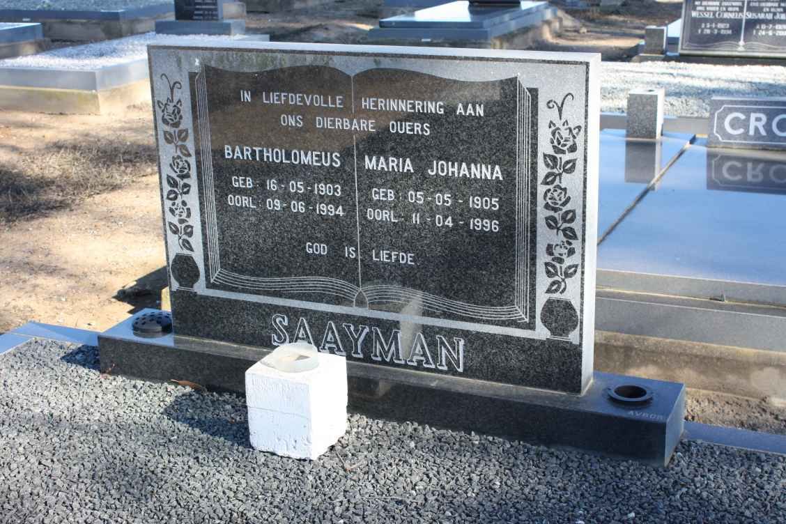 SAAYMAN Bartholomeus 1903-1994 &amp; Maria Johanna 1905-1996