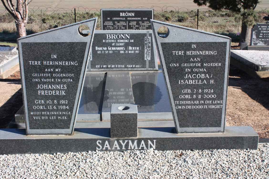 SAAYMAN Johannes Frederik 1912-1984 &amp; Jacboa Isabella H. 1924-2000
