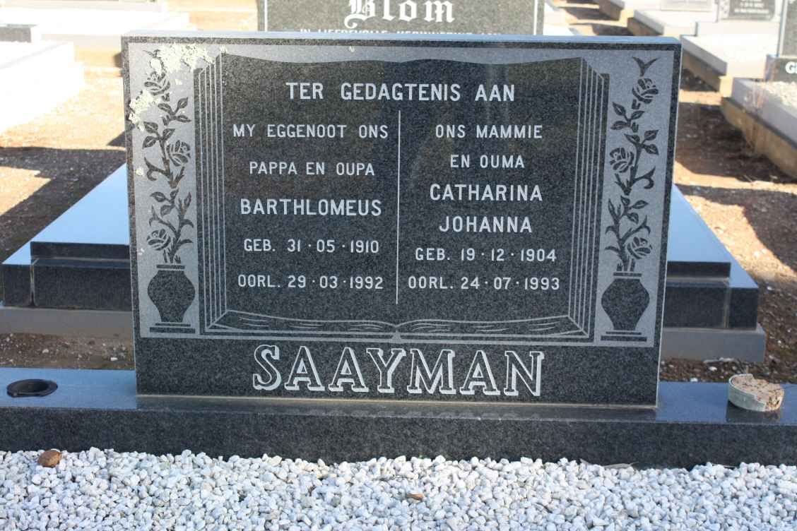 SAAYMAN Bartholomeus 1910-1992 &amp; Catharina Johanna 1904-1993