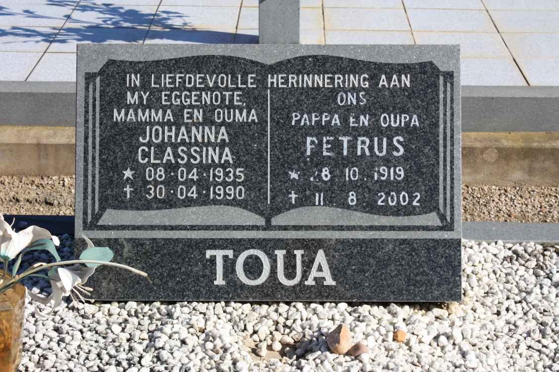 TOUA Petrus 1919-2002 &amp; Johanna Classina 1935-1990
