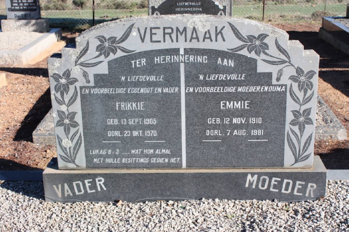VERMAAK Frikkie 1905-1970 &amp; Emmie 1910-1981