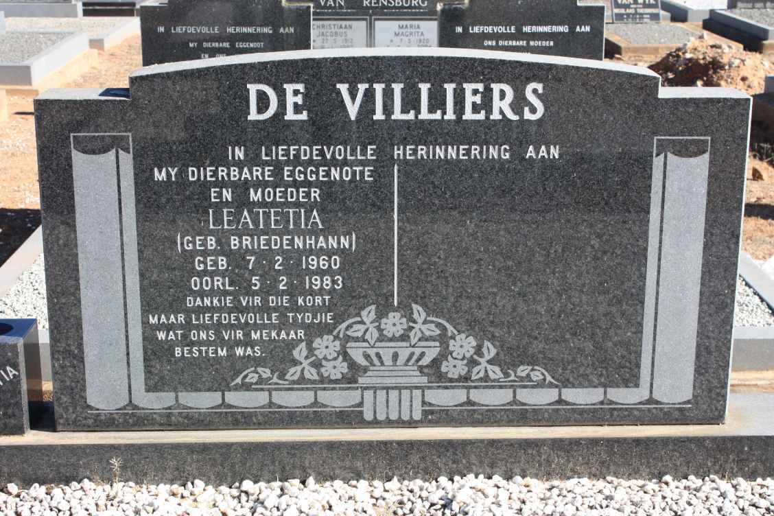 VILLIERS Leatetia, de nee BRIEDENHANN 1960-1983