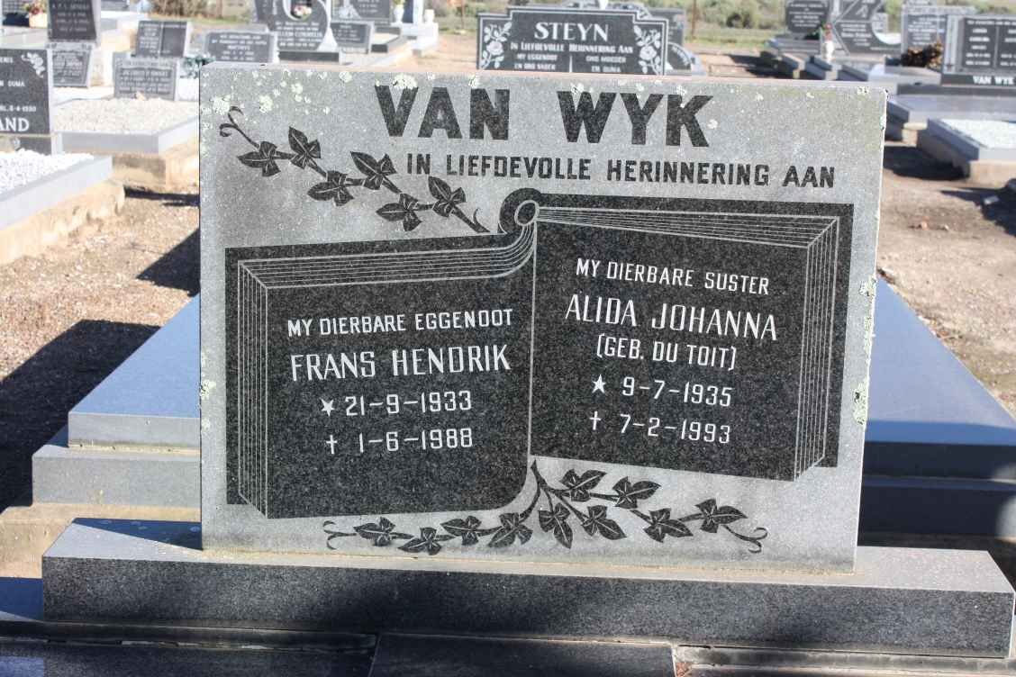 WYK Frans Hendrik, van 1933-1988 &amp; Alida Johanna DU TOIT 1935-1993