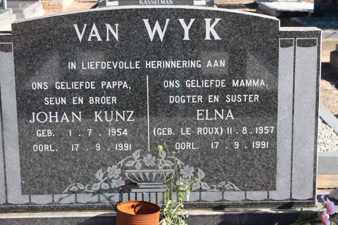 WYK Johan Kunz, van 1954-1991 &amp; Elna LE ROUX 1957-1991
