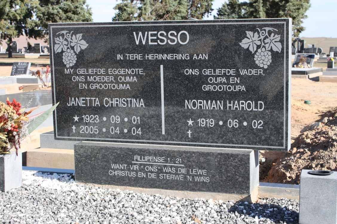 WESSO Norman Harold 1919- &amp; Janetta Christina 1923-2005