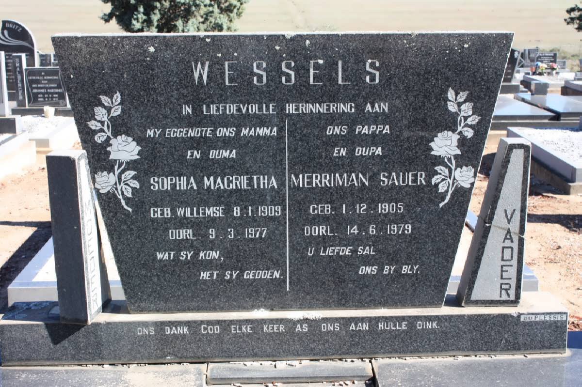 WESSELS Merriman Sauer 1905-1979 &amp; Sophia Magrietha WILLIEMSE 1909-1977