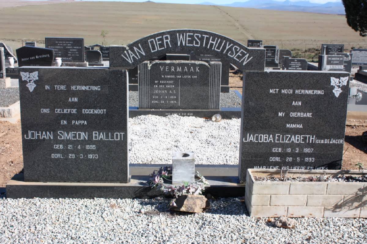 WESTHUYSEN Johan Simeon Ballot, van der 1895 1973 &amp; Jacoba Elizabeth DE JAGER 1907-1993