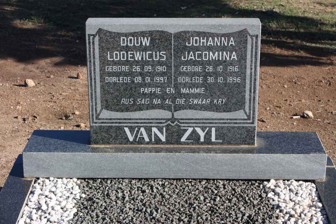 ZYL Douw Lodewicus, van 1910-1997 &amp; Johanna Jacomina 1916-1996