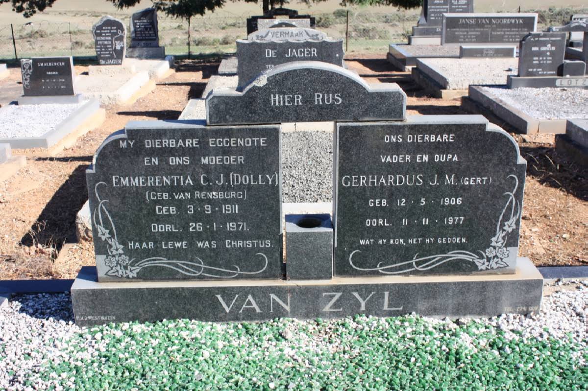 ZYL Gerhardus J.M., van 1906-1977 &amp; Emmerentia C.J. VAN RENSBURG 1911-1971