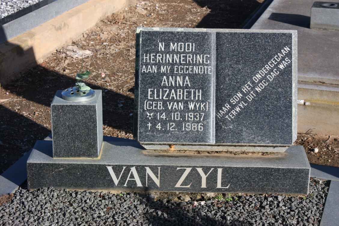 ZYL Anna Elizabeth, van nee VAN WYK 1937-1986