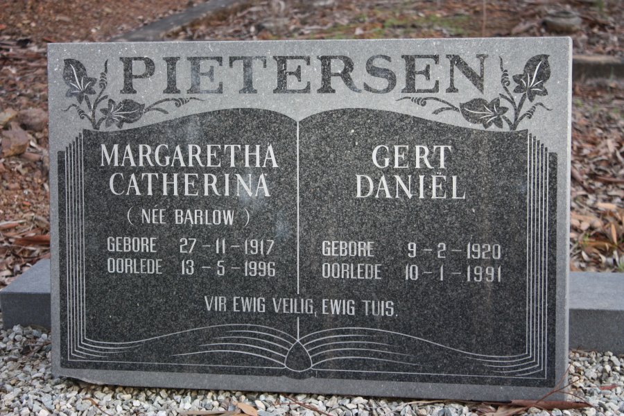 PIETERSEN Gert Daniel 1920-1991 &amp; Margaretha Catharinia BARLOW 1917-1996