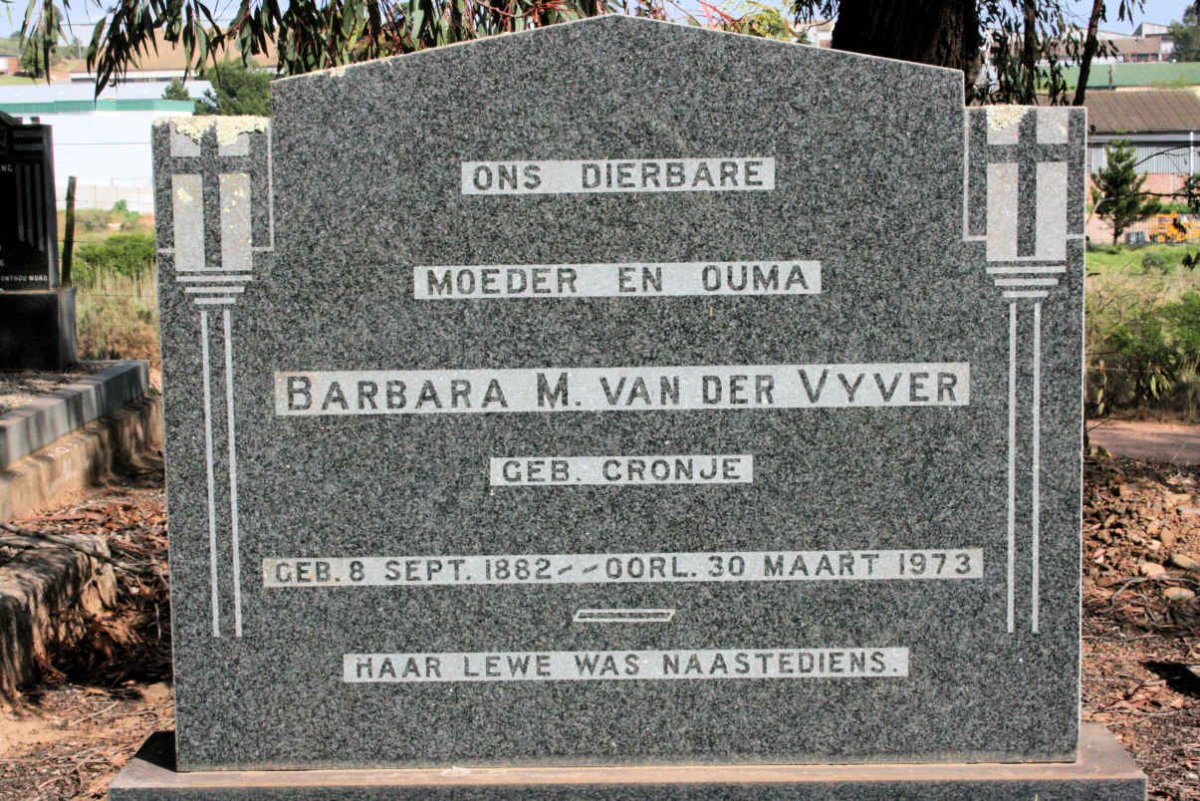 VYVER Barbara M., van der neé CRONJE 1882-1973