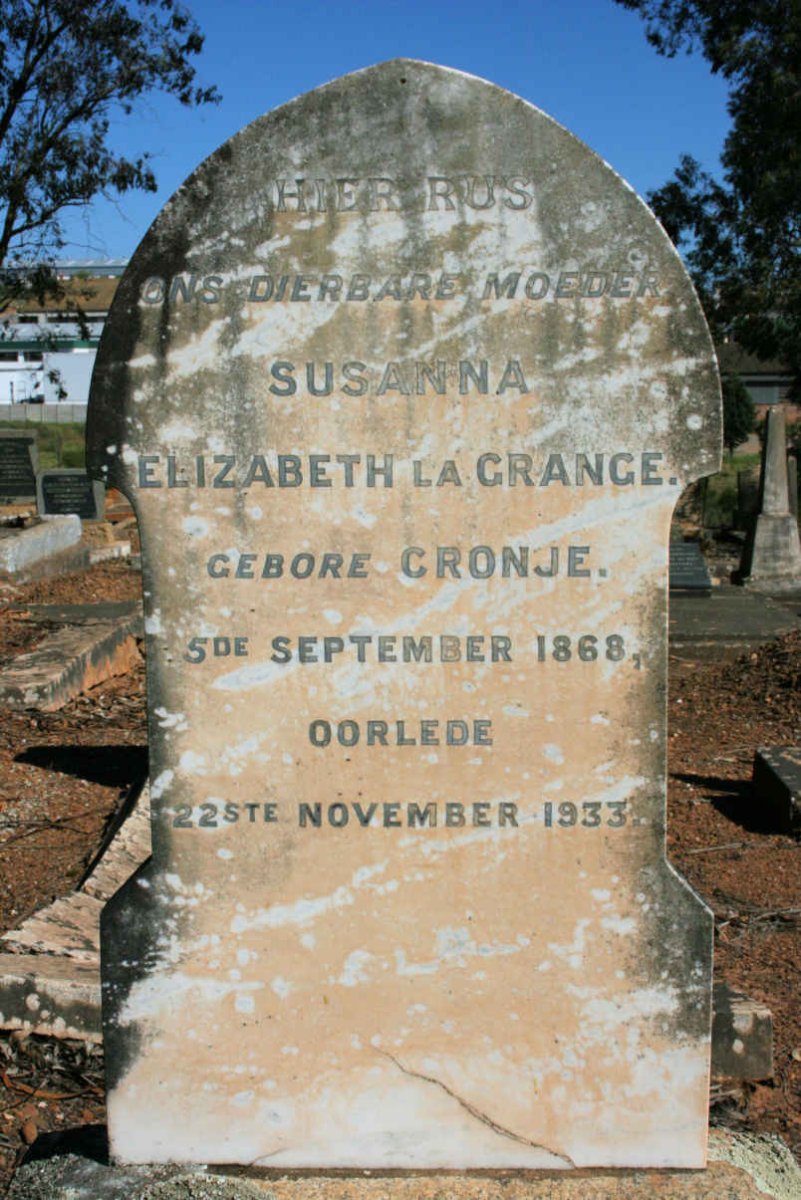 GRANGE Susanna Elizabeth, la neé CRONJE 1868-1933