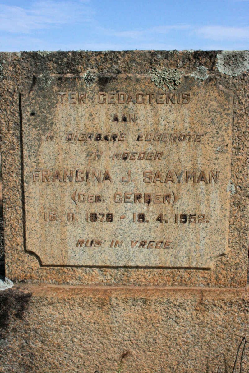 SAAYMAN Francina J. neé GERBER 1878-1952