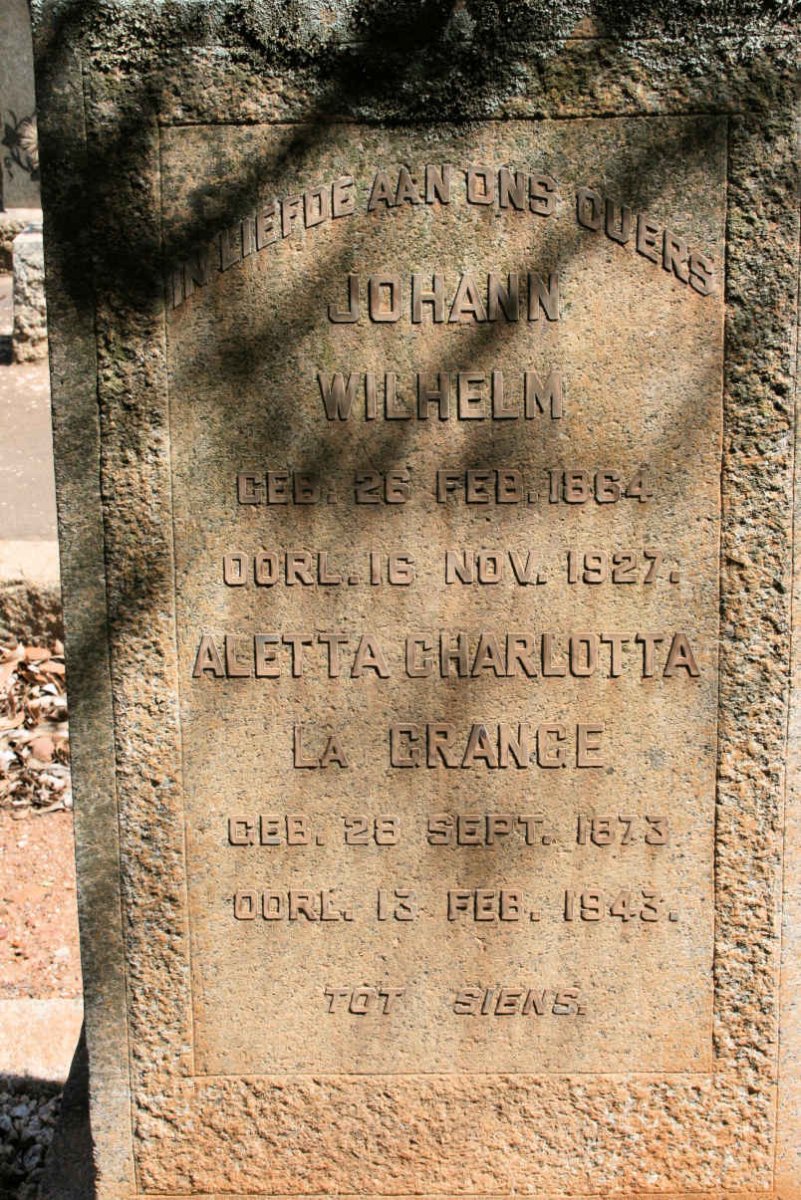GRANGE Johann Wilhelm, la 1864-1927 &amp; Aletta Charlotta 1873-1943