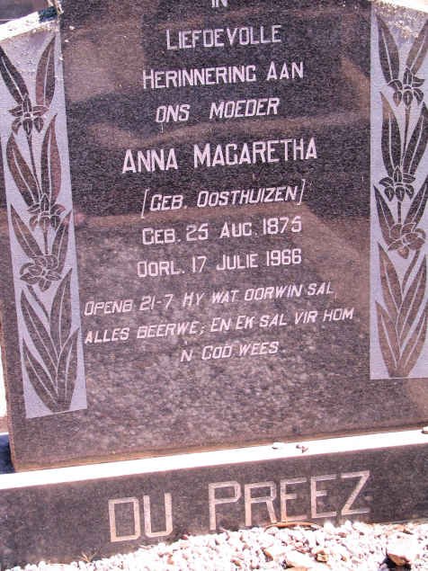 PREEZ Anna Magaretha, du neé OOSTHUIZEN 1875-1966