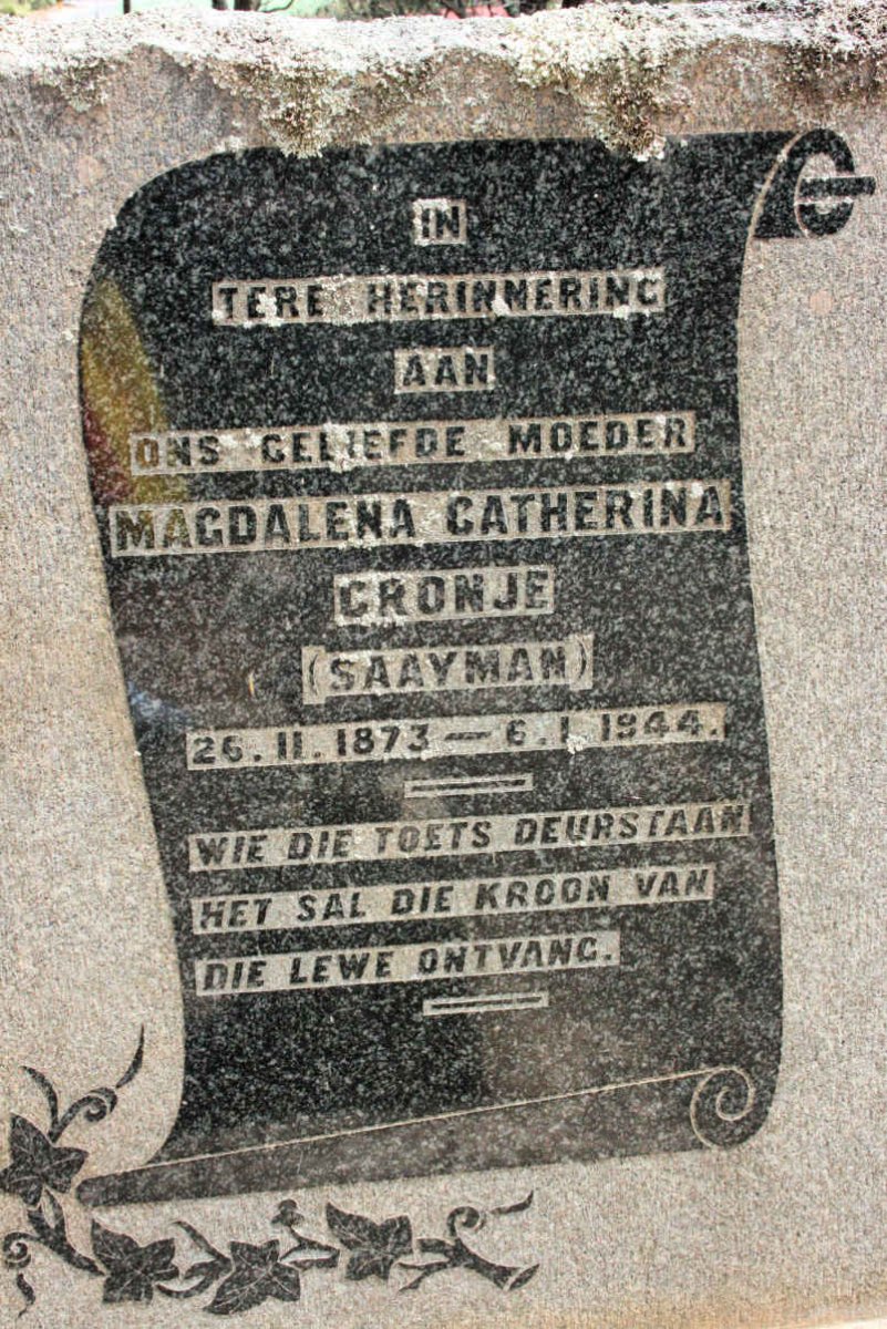 CRONJE Magdalena Catherina neé SAAYMAN 1873-1944