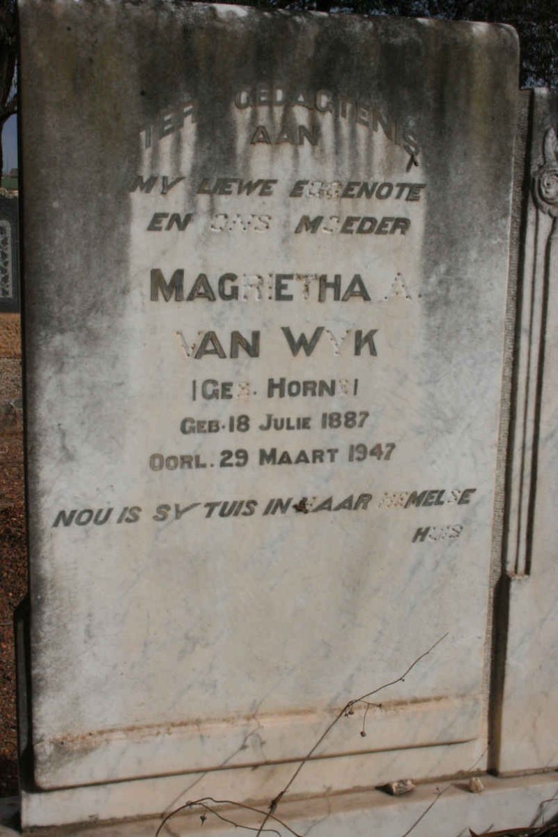 WYK Magrietha A., van neé HORNE 1887-1947