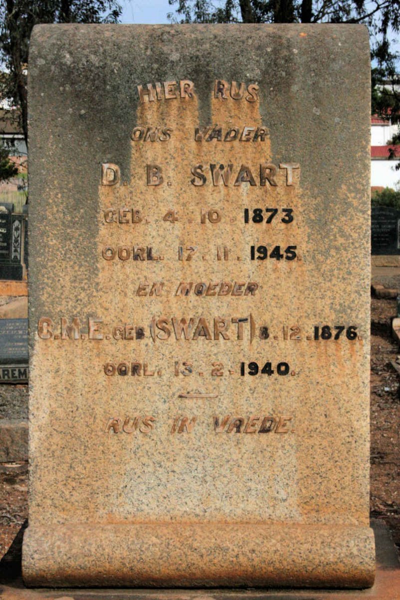 SWART D.B. 1873-1945 &amp; C.M.E. SWART 1876-1940