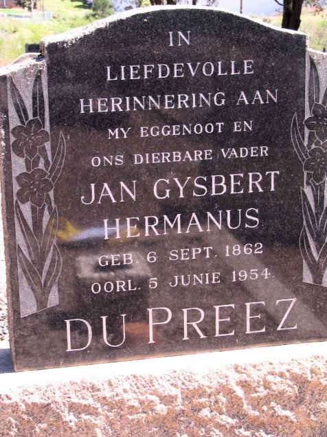 PREEZ Jan Gysbert Hermanus, du 1962-1954