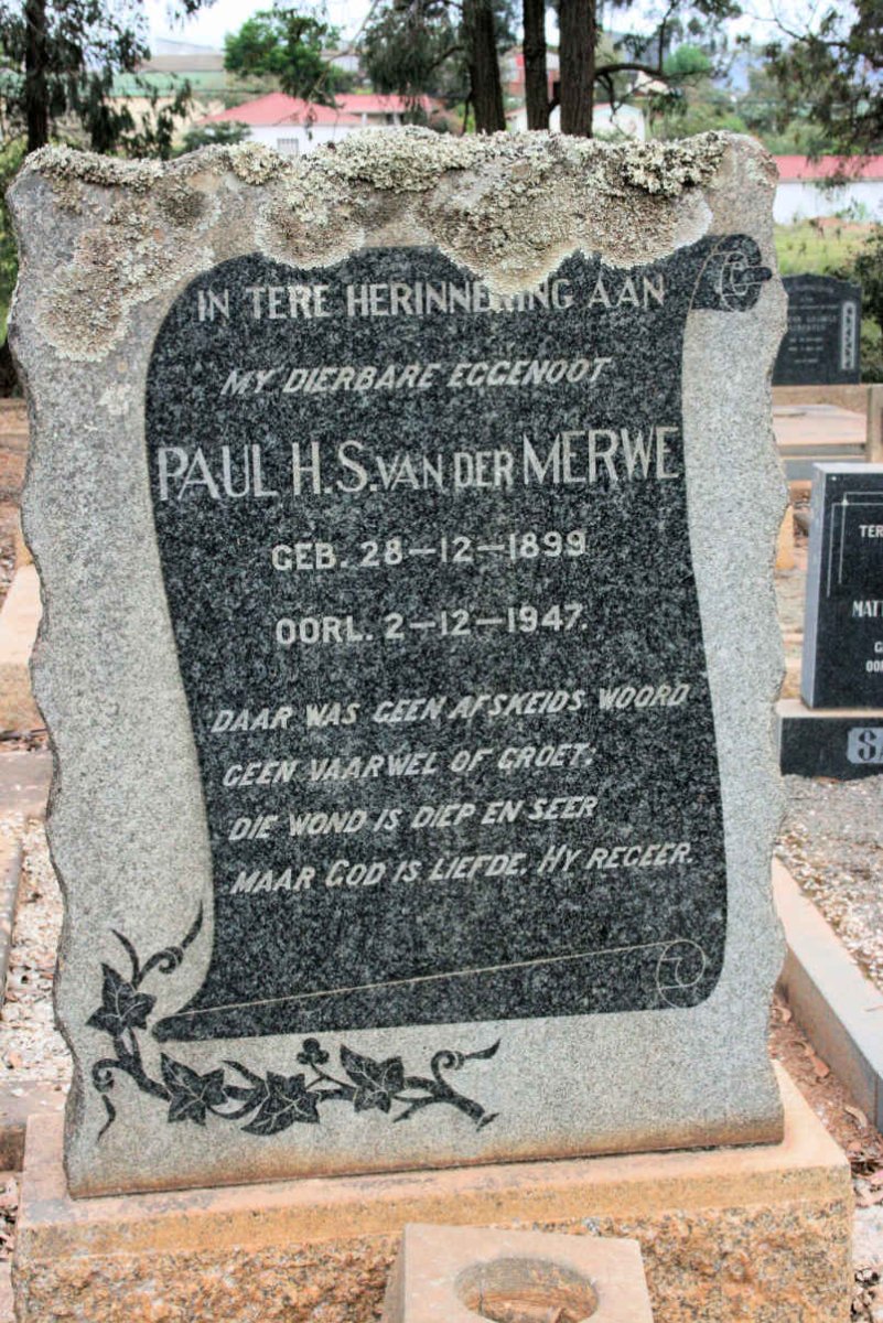 MERWE Paul H.S., van der 1899-1947
