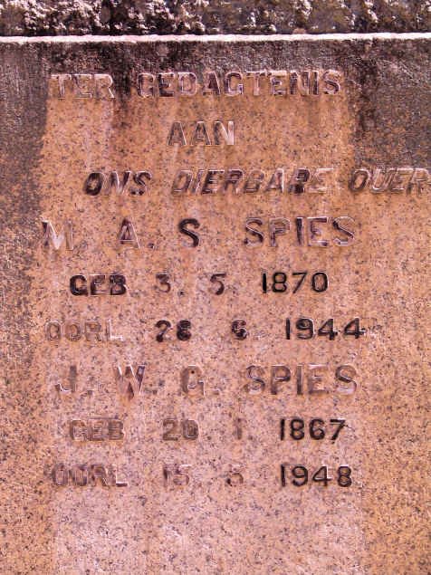 SPIES M.A.S. 1870-1944 &amp; J.W.G. 1867-1948