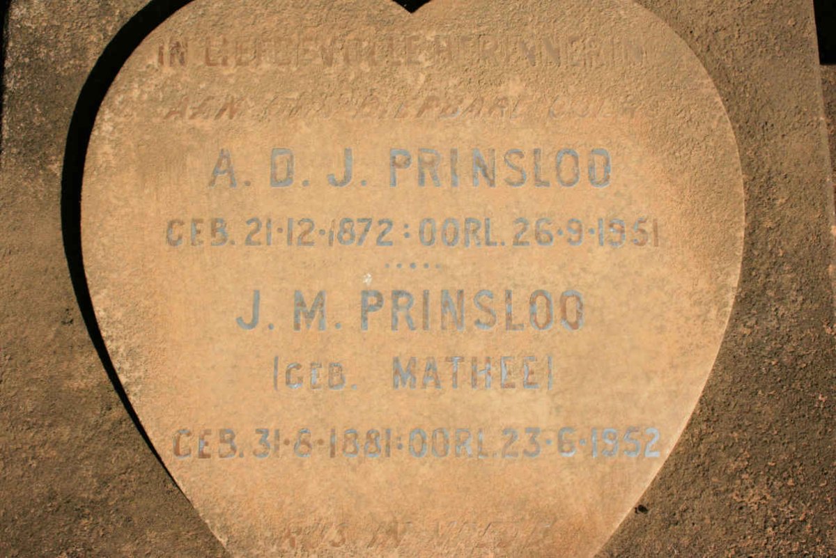 PRINSLOO A.D.J. 1872-1951 &amp; J.M. neé MATHEE 1881-1952