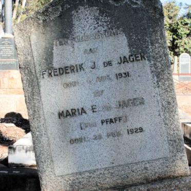 JAGER Frederik J., de -1931 &amp; Maria E. PFAFF -1929