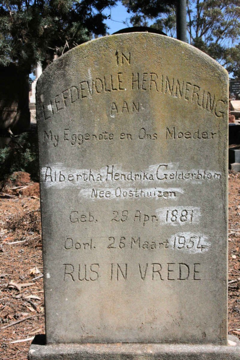 GELDERBLOM Albertha Hendrika neé OOSTHUIZEN 1881-1954