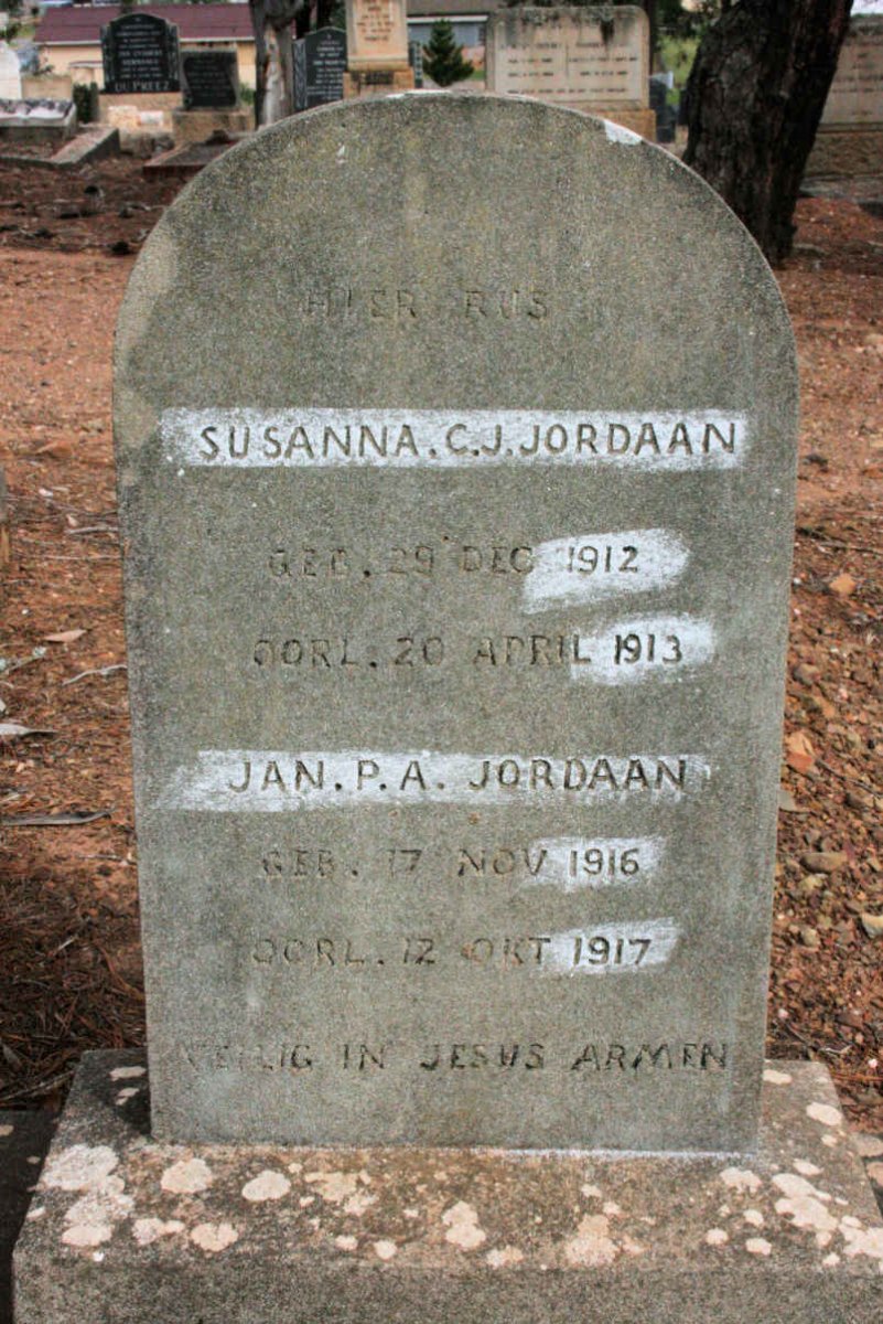 JORDAAN Jan P.A. 1916-1917 ::  JORDAAN Susanna C.J. 1912-1913