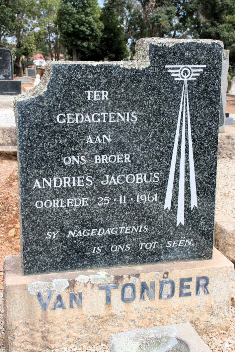TONDER Andries Jacobus, van -1961