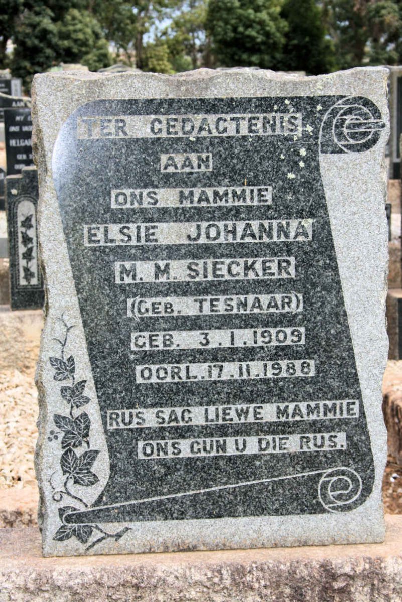 SIECKER Elsie Johanna M.M. neé TESNAAR 1909-1988