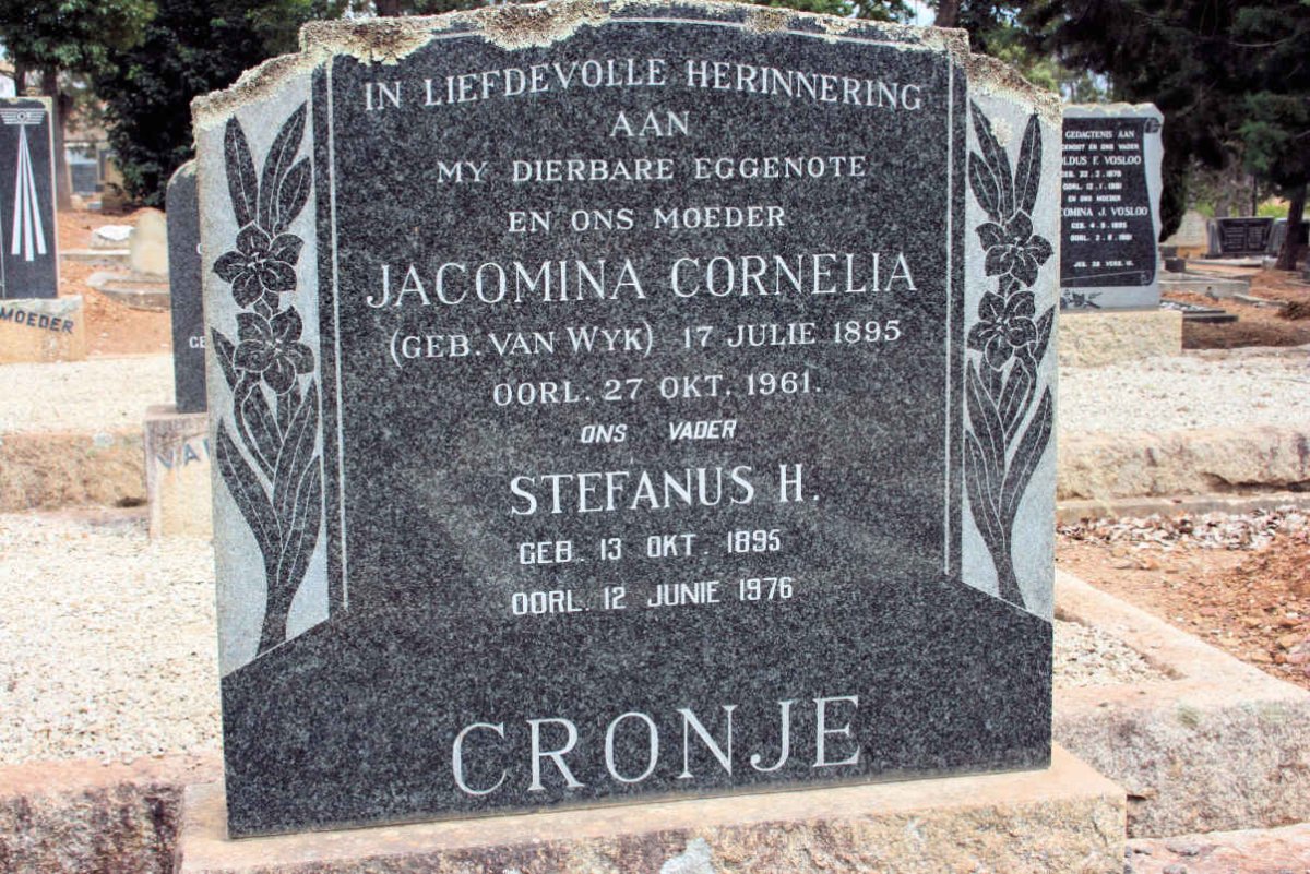 CRONJE Stefanus H. 1895-1976 &amp; Jacomina Cornelia VAN WYK 1895-1961