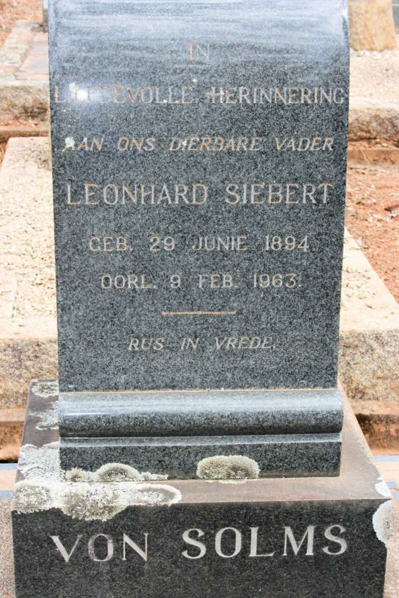 SOLMS Leonhard Siebert, von 1894-1963