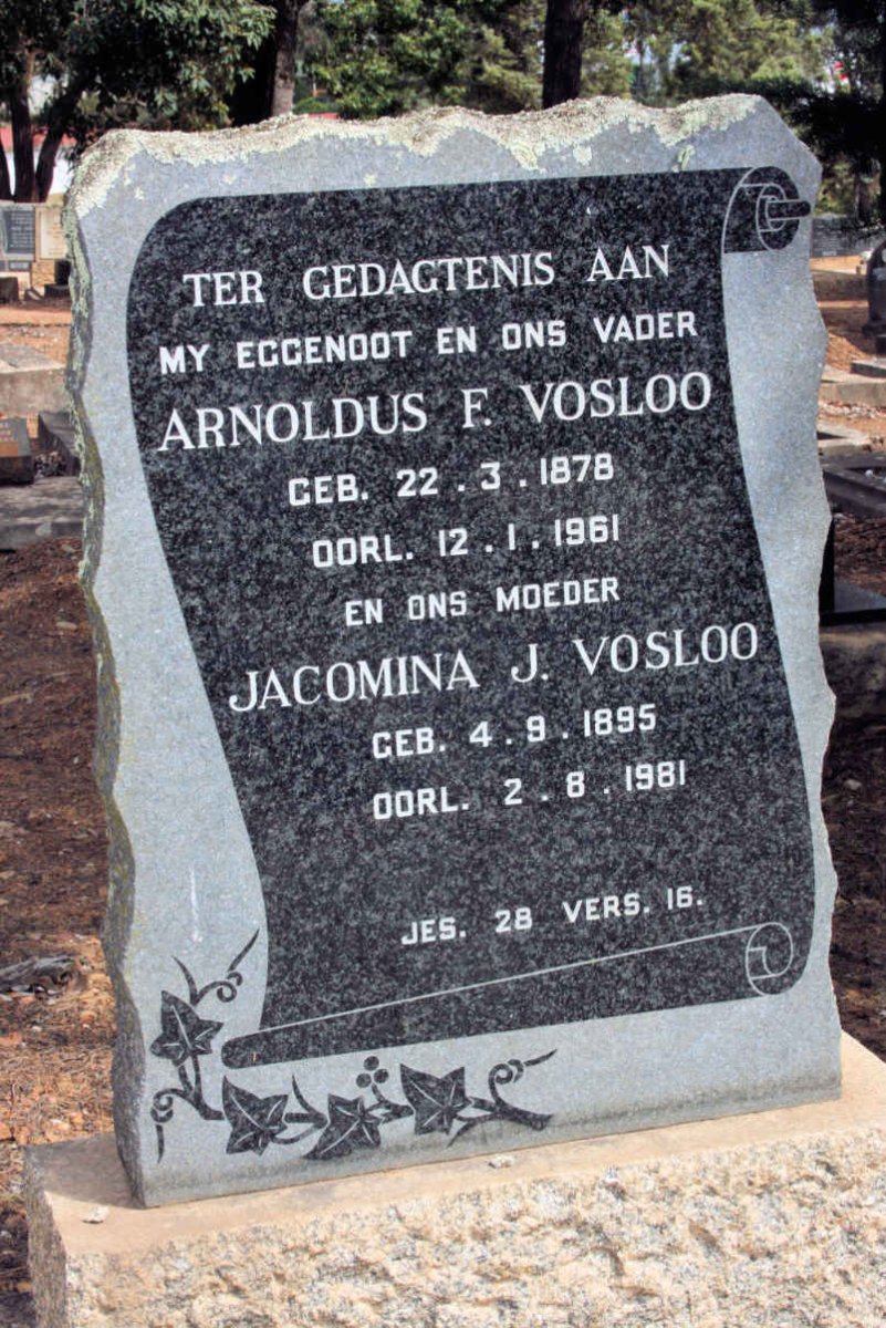 VOSLOO Arnoldus F. 1878-1961 &amp; Jacomina J. 1895-1981