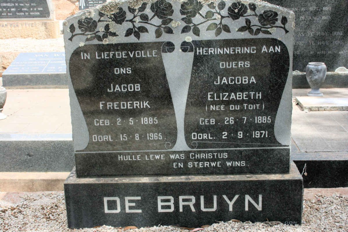 BRUYN Jacob Frederik, de 1885-1965 &amp; Jacoba Elizabeth DU TOIT 1885-1971