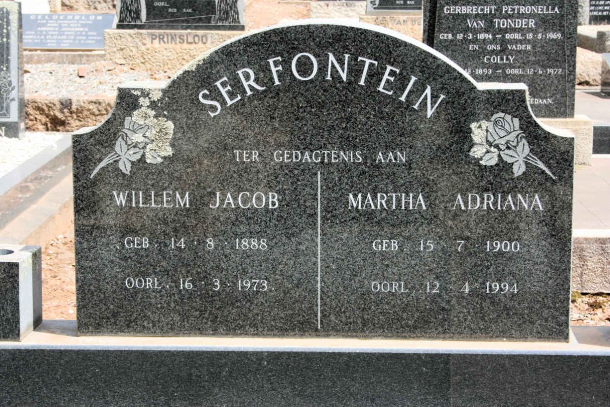 SERFONTEIN Willem Jacob 1888-1973 &amp; Martha Adriana 1900-1994