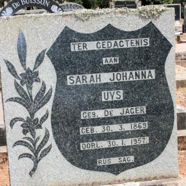 UYS Sarah Johanna neé DE JAGER 1869-1957