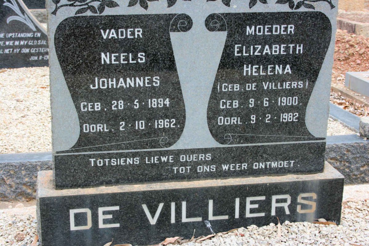 VILLIERS Neels Johannes, de 1894-1962 &amp; Elizabeth Helena DE VILLIERS 1900-1982