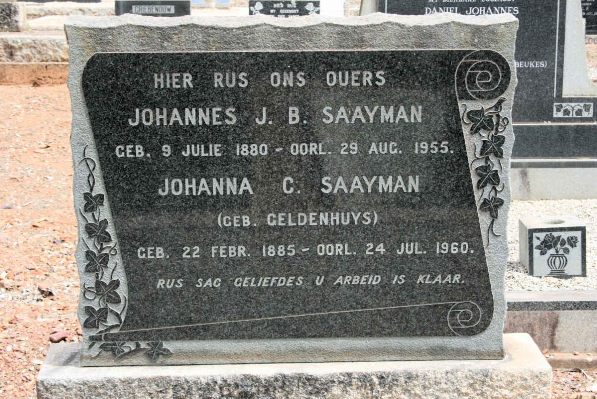SAAYMAN Johannes J.B. 1880-1955 &amp; Johanna C. GELDENHUYS 1885-1965