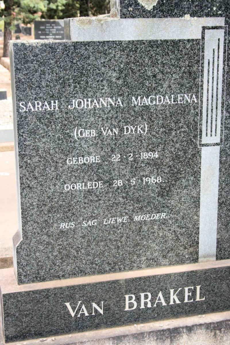 BRAKEL Sarah Johanna Magdalena neé VAN DYK 1894-1968