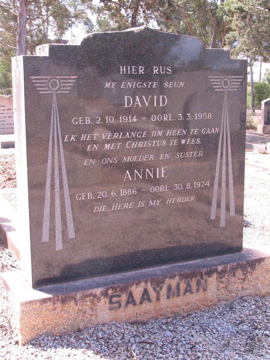 SAAYMAN Annie 1886-1974 :: David 1914-1958